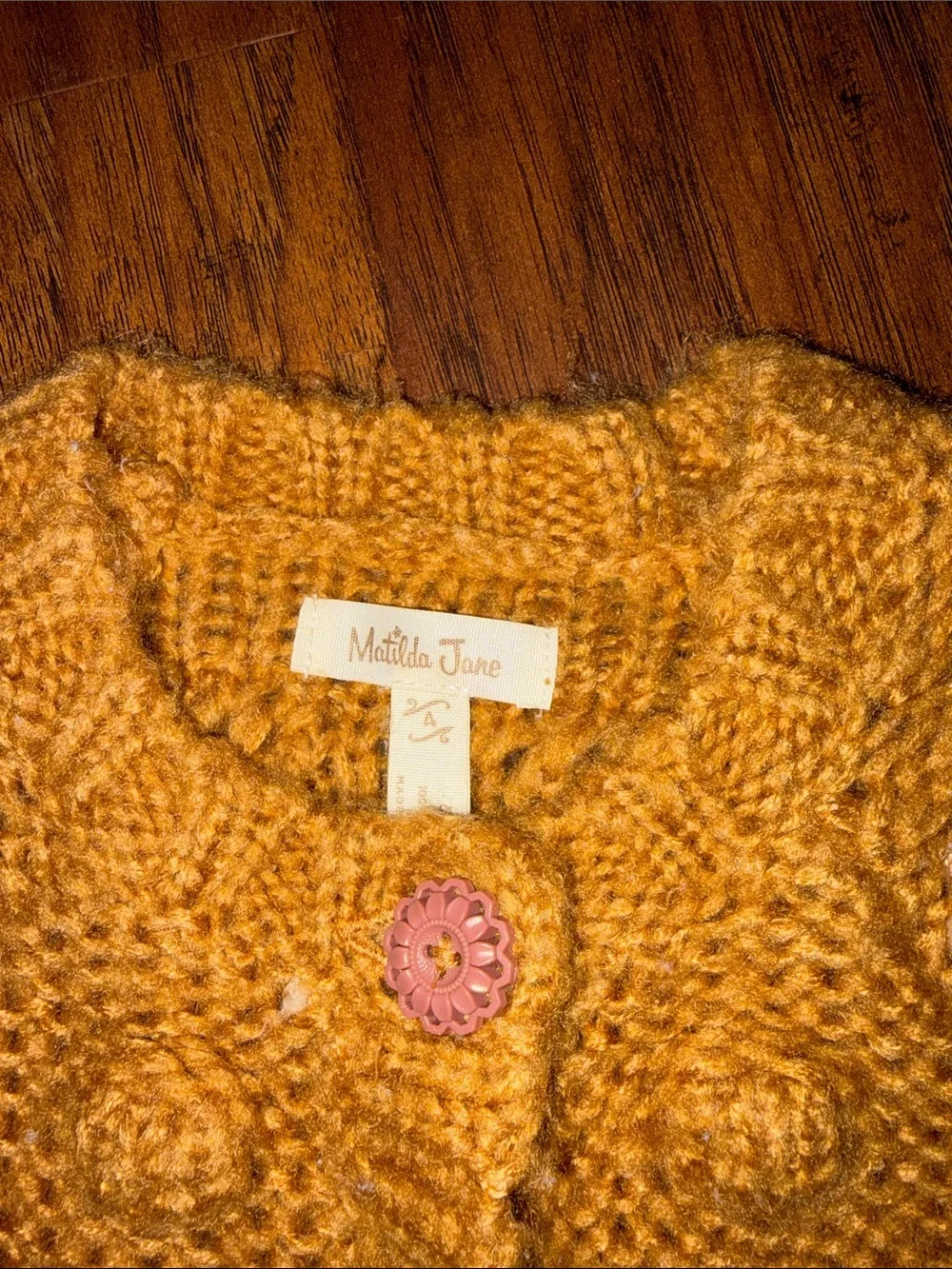 Matilda Jane Mustard Pom-Pom Bobble Knit Cardigan with Multicolor Accents Size 4